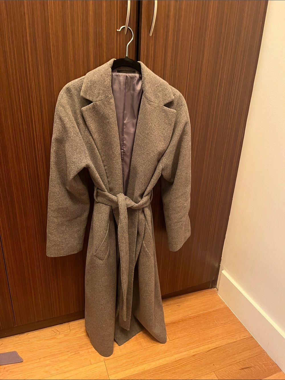 Uniqlo Gray Wool-Blend Belted Pea Coat